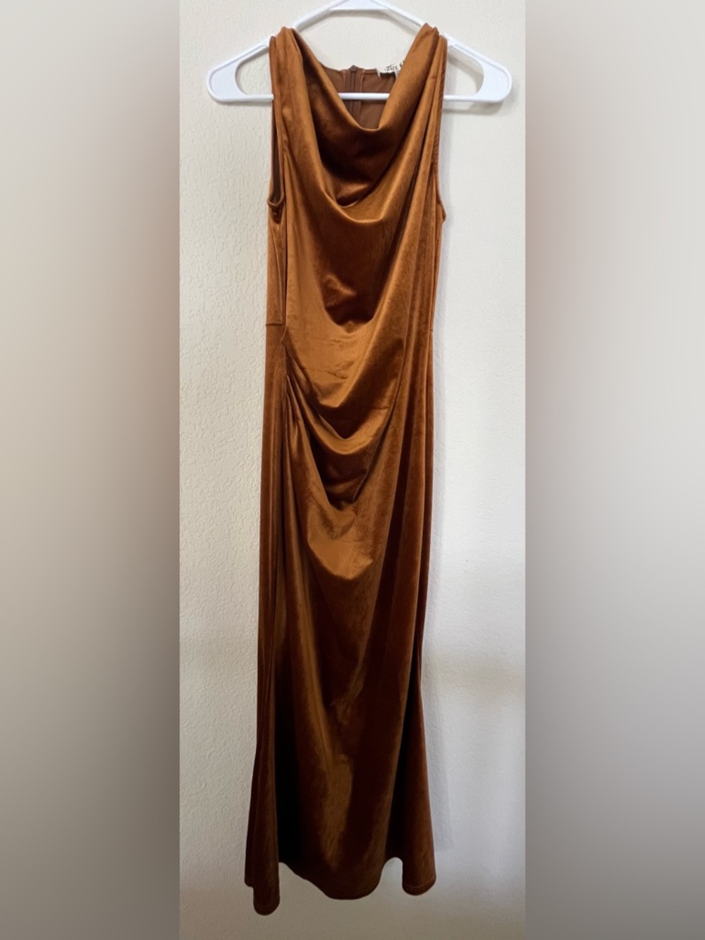 Grace Karin Copper Velvet Draped Maxi Skirt